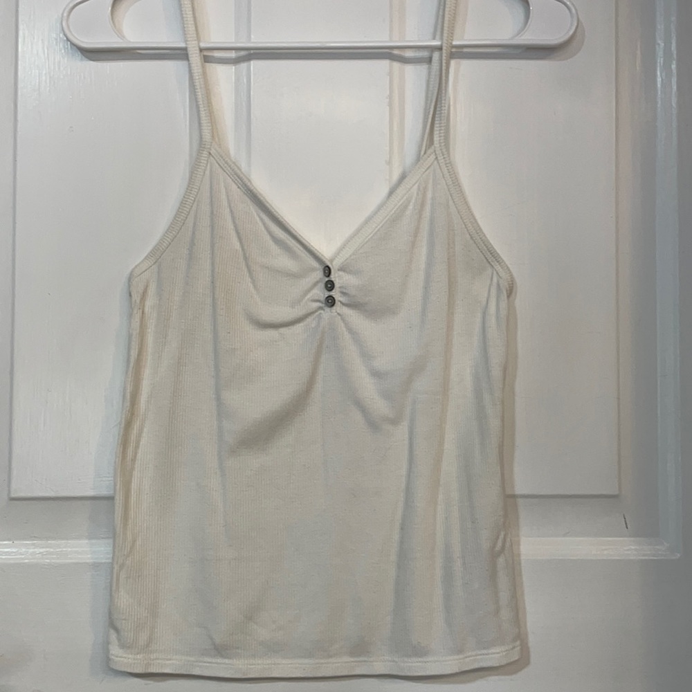 AEO Soft & Sexy Ribbed Cream Henley Tank Top